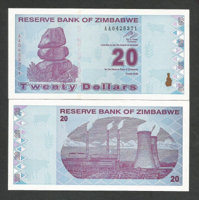 ZIMBABWE 20 DOLARI DOLLARS 2009 UNC [1] P- 95 , necirculata foto