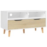 Cumpara ieftin Comoda TV, alb si stejar sonoma, 90x40x48,5 cm, lemn prelucrat