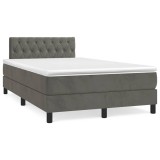 Gossi pat cu arcuri, saltea si led, gri inchis, 120x190 cm, catifea