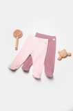 Set 2 pantaloni cu botosei Bamboo, roz, BabyCosy, 50%bumbac+50% bambus (Marime: 3-6 Luni)