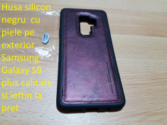 Husa silicon negru cu piele pe exterior Samsung S9 plus si ieftin la pret foto