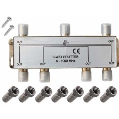 Spliter antenă TV, Active, multiplicator cablu coaxial RF, 6 Iesiri + 1 Intrare, mufe legatură incluse