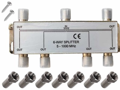 Spliter antenă TV, Active, multiplicator cablu coaxial RF, 6 Iesiri + 1 Intrare, mufe legatură incluse foto