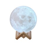 Moon Lamp 3D, Lampa Luna 15 CM LED Portabila, Stand Lemn, Alb Cald si Rece R