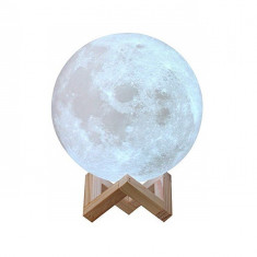 Moon Lamp 3D, Lampa Luna 15 CM LED Portabila, Stand Lemn, Alb Cald si Rece R