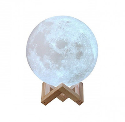 Moon Lamp 3D, Lampa Luna 15 CM LED Portabila, Stand Lemn, Alb Cald si Rece R foto