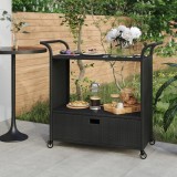 Carucior de bar cu sertar, negru, 100x45x97 cm, poliratan GartenMobel Dekor, vidaXL