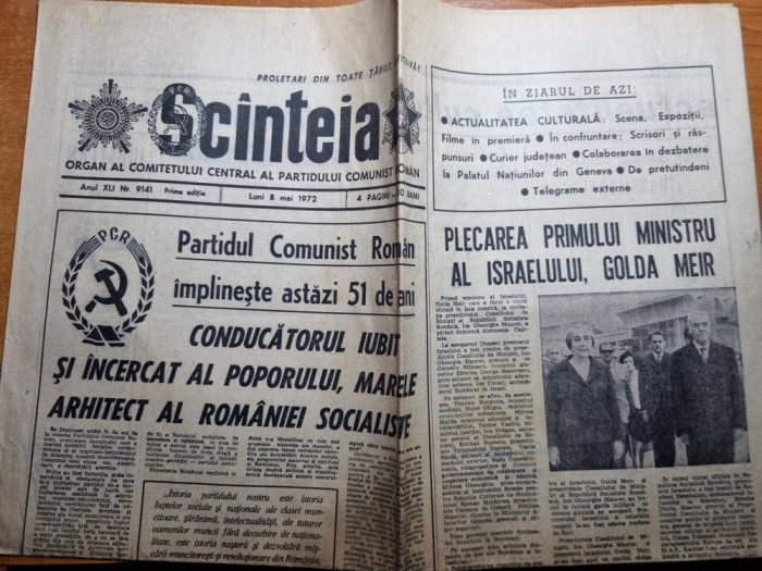 scanteia 8 mai 1972-art.sohodol gorj,masivul lotrului,golda meirr in romania