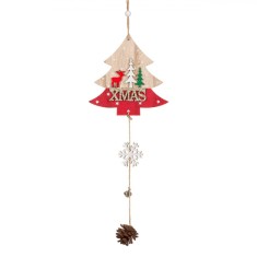 Decoratiune Craciun, Brad Lemn, Suspendabila, 44 cm, Rosu/Maro