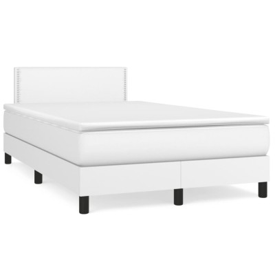 vidaXL Pat box spring cu saltea, alb, 120x190 cm, piele ecologică foto