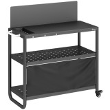 Outsunny Căruț pentru grătar Servantă de grădină mobilă cu parav&acirc;nt 3 niveluri husă Oxford 100x46x110cm Negru | Aosom Romania