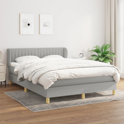 vidaXL Pat box spring cu saltea, gri deschis, 140x190 cm, textil 3126957 foto