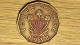 Anglia / Marea Britanie - moneda de colectie dodecagonala - 3 pence 1938 - George VI - deosebita !, Europa