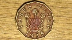 Anglia / Marea Britanie - moneda de colectie dodecagonala - 3 pence 1938 - George VI - deosebita !