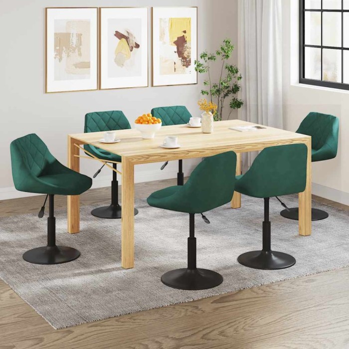 vidaXL Scaune de sufragerie pivotante 6 buc, verde &icirc;nchis, catifea 3088805