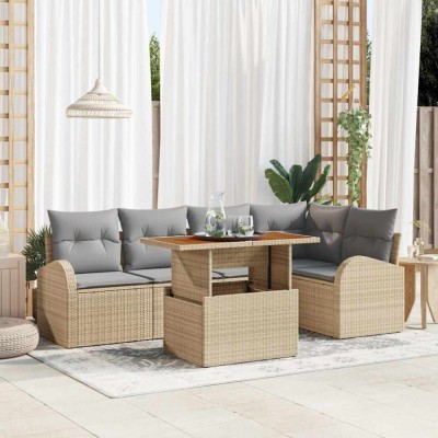 Set de canapele pentru grădină Manual 6 pcs bej și gri deschis foto