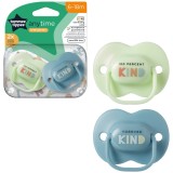 Suzeta Tommee Tippee Anytime, design ortodontic simetric, fara BPA, include cutie de sterilizare, 6-18 luni, 2 buc, verde albastru