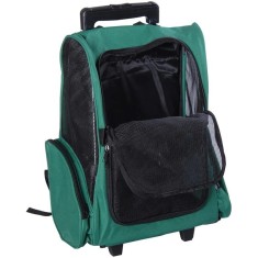 Geanta/ghiozdan/rucsac pentru transport animale mici, caine, pisica, verde, material Oxford, cu roti, maner extensibil, 42x25x55 foto