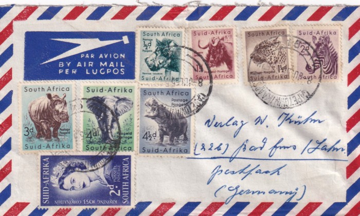 FILATELIE TEMATICA - PLIC AFRICA DE SUD TEMATICA FAUNA AIRMAIL