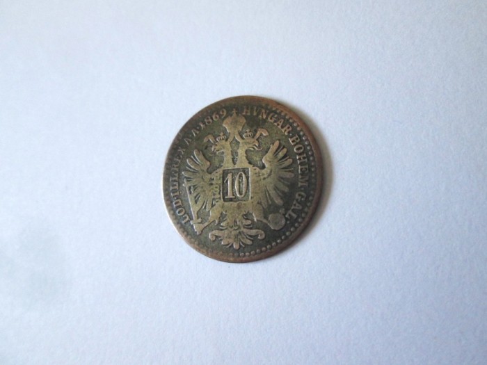 Austro-Ungaria 10 Kreuzer 1869 argint cu patina frumoasa,diametrul=18 mm