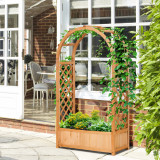 Outsunny Jardiniera de exterior din lemn de brad maro cu arc decorativ si grile pentru plante cataratoare, 83x36x152cm