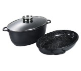 Cumpara ieftin Set 3 piese roaster oval, aluminiu turnat, 3 straturi antiaderente, 3.4l 8.4l, capac sticla termorezistent, Goldmann