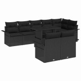 vidaXL Set de canapele pentru grădină cu pernă 9 pcs Negru Rattan poli 3357046