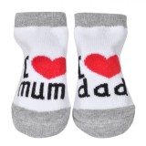 Sosete Bumbac Unisex I Love Mum &amp; Dad, Gri/Alb/Rosu, 0-6 Luni (9-10 EU)