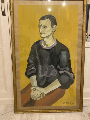 tablou Portret de barbat, semnat P. Neagu, 1960, acrilic pe hartie 97x55 cm foto