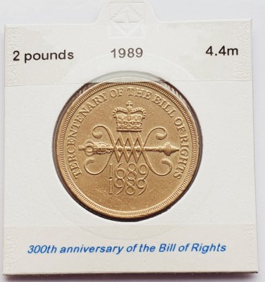 1819 Marea Britanie UK Anglia 2 Pounds 1989 Elizabeth II Bill of Rights km 960 foto