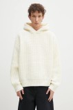 MKI MIYUKI ZOKU pulover din amestec de lana Chunky Rib Knit Hoody barbati, culoarea bej, CHUNKY.RIB.KNIT.HOODY.O