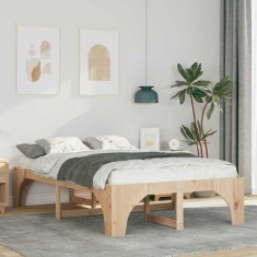 vidaXL Cadru de pat de podea Maro 140 x 190 cm Lemn masiv de pin 872992