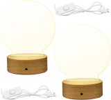 2CS 3D Night LED Stand de bază pentru lampă din lemn cu 2 foi acrilice transpare, Oem
