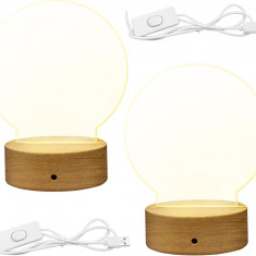 2CS 3D Night LED Stand de bază pentru lampă din lemn cu 2 foi acrilice transpare