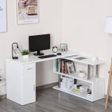 HOMCOM Birou unghiular modern din lemn cu sertar, birou pe colț cu dulap și etajere, birou PC pentru birou și casă, alb
