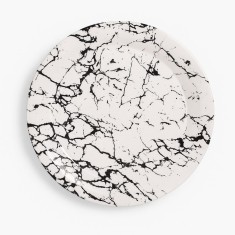 Platou rotund plastic dur 31,5 cm, modle marmura alb negru