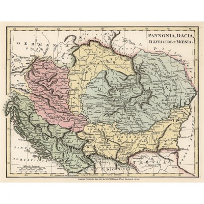 Harta Panonia, Dacia, Iliria si Moesia, 1823, 50x70cm, repro foto