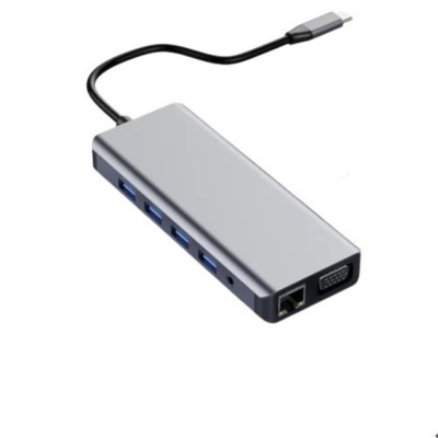 Statie de andocare, Hub 14 in 1 CRISTALIS SALE&amp;trade;, adaptor 4k USB Type-C, Multiport, 1xUSB3.1, 2xUSB3.0, 2xUSB2.0, 2xHDMI 4k, 1xUSB C data, 1xUSB C PD, foto