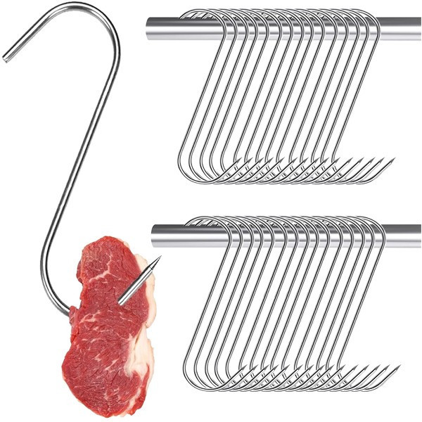 Set 30 Carlige afumatoare carne , macelarie IdeallStore&reg; , 17 cm , inox