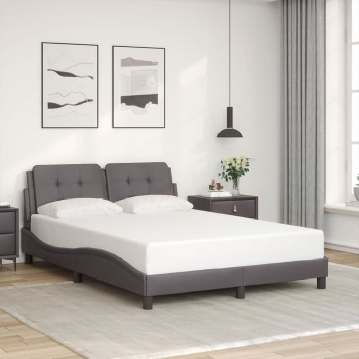 vidaXL Cadru de pat cu tăblie, gri, 140x190 cm, piele ecologică 3208180