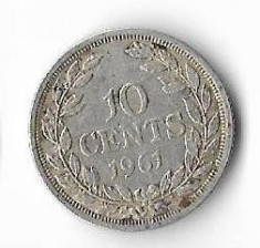 Moneda 10 cents 1961 - Liberia, 2,07 g argint 0,9000 foto