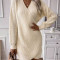 Rochie din tricot cu decolteu si maneci lungi, crem, dama, Shein