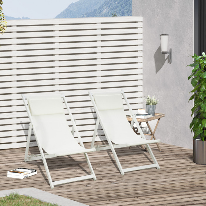 Outsunny Set 2 Scaune Fotoliu Sezlong pentru Exterior, Pliabile si Rabatabile, din Aluminiu, 96.5 x 58 x 91.5cm, Bej