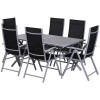 Set mobilier gradina/terasa, aluminiu, blat sticla, negru si argintiu, 1 masa, 6 scaune, Ash, ART