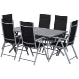 Cumpara ieftin Set mobilier gradina/terasa, aluminiu, blat sticla, negru si argintiu, 1 masa, 6 scaune, Ash, ART