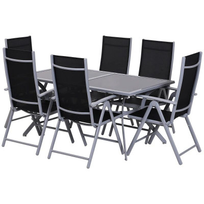 Set mobilier gradina/terasa, aluminiu, blat sticla, negru si argintiu, 1 masa, 6 scaune, Ash foto