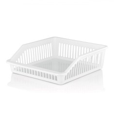 Organizator Frigider Plastic, Model Perforat, Culoare Alb, Dimensiuni 29x26x8.5 cm