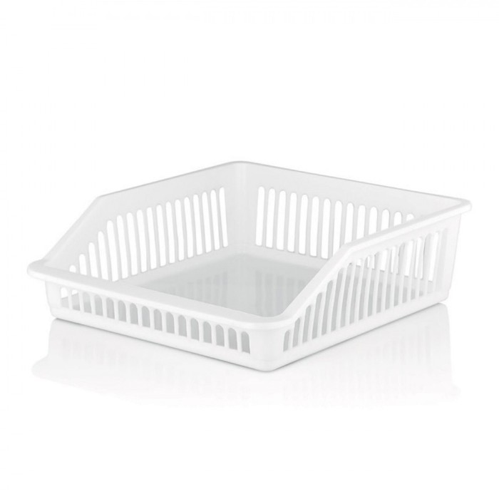 Organizator Frigider Plastic, Model Perforat, Culoare Alb, Dimensiuni 29x26x8.5 cm