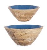 Set 2 boluri lemn maro email albastru Knossos &Oslash;25,5x10,5h, &oslash;30,5x14h
