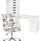 Set mobilier birou copii HM Lima B1, PAL lucios, spatii depozitare, cu scaun HM Ibis Paris, stofa, 100 kg si dulapior rulant HM Simon 2, cu roti, fron